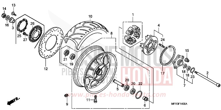 ROUE ARRIERE de VT1300CX "FURY" GLINT WAVE BLUE METALLIC (B197) de 2010
